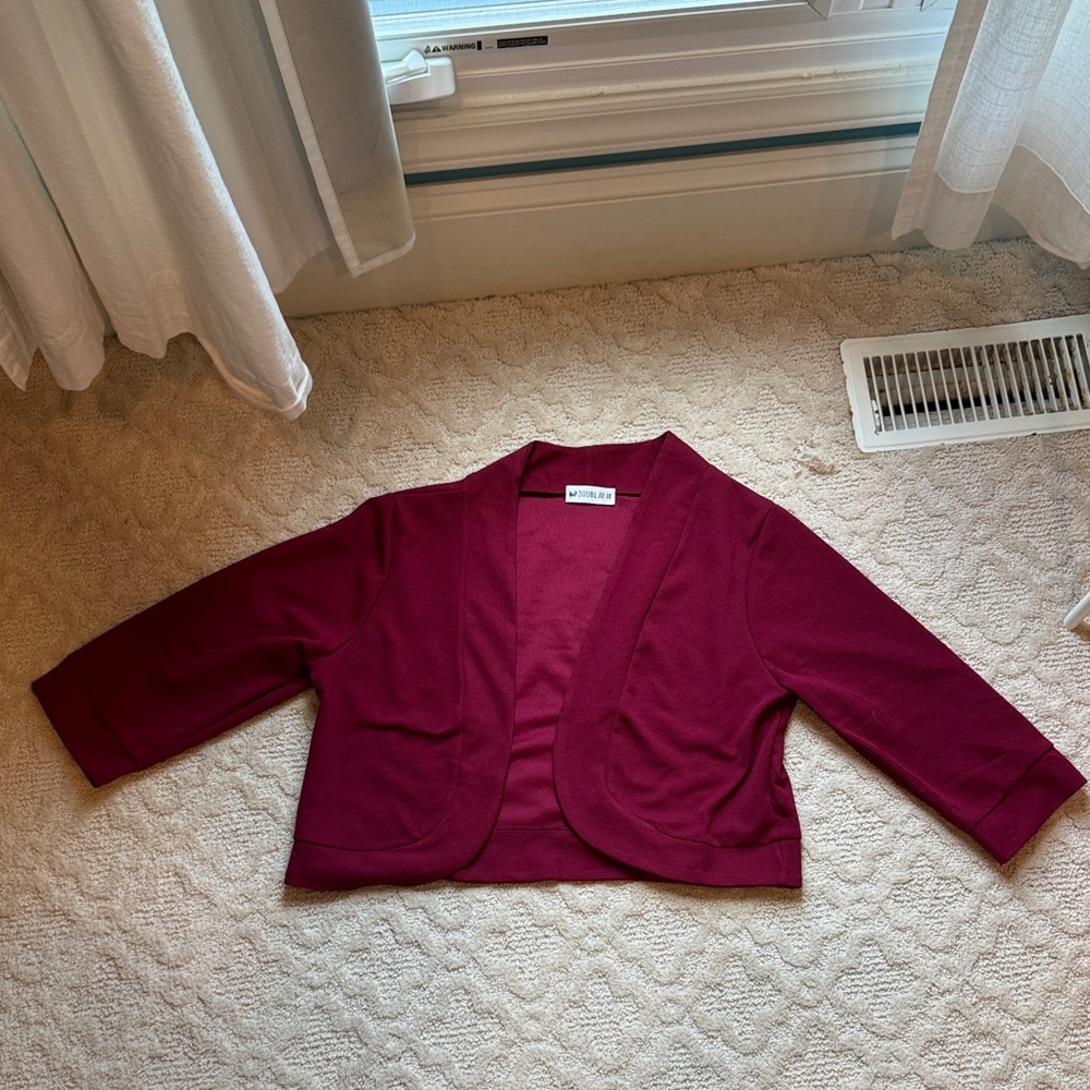 Chic Burgundy Cropped Blazer Cardigan